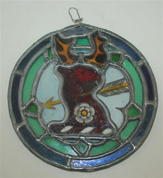 A Georgian stained glass armorial roundel, 7in.